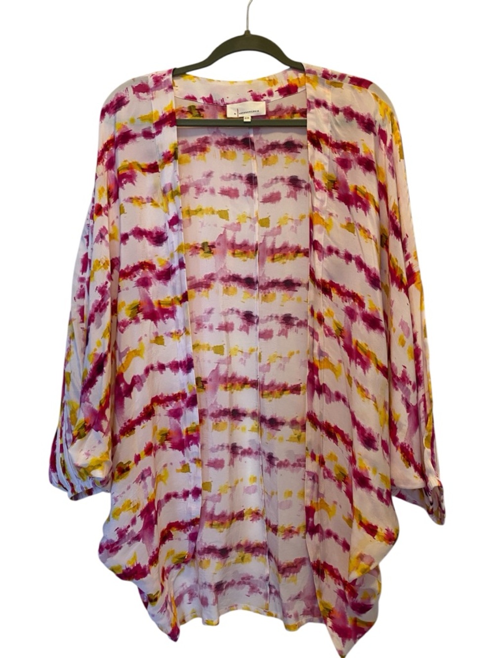 Anthropologie Pink, Yellow & White Tie-Dye Open-Front Kimono Cardigan One Size